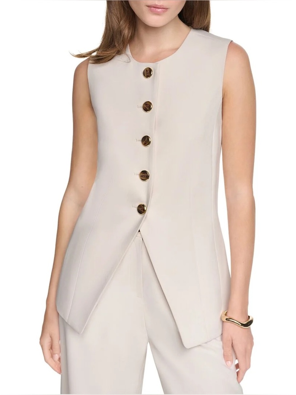 Halston Button Up Vest Top in Buttercream